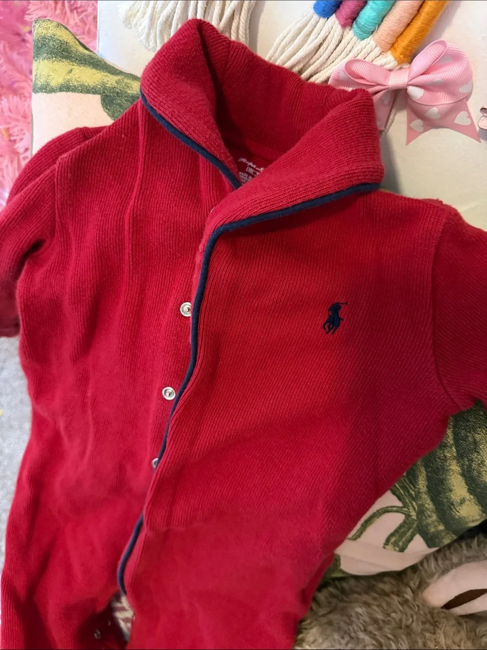Ralph Lauren Red Fleece Snap-Front Kids One-Piece